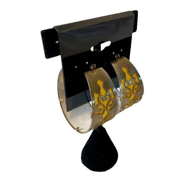 Super Funky Bright Yellow & Silver Toned Stencil Hoops. - Picture 3 of 7